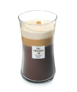 Vela perfumada Vanilla Bean, Caramel y Biscotti. WoodWick, colección Hourglass Trilogy.