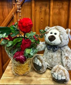 Rosa preservada con osito de peluche