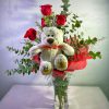 3 rosas con oso de peluche